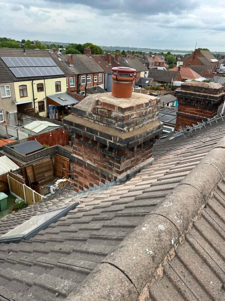 This is a photo taken from a roof which is being repaired by Shirebrook Roofing Repairs, it shows a street of houses, and their roofs